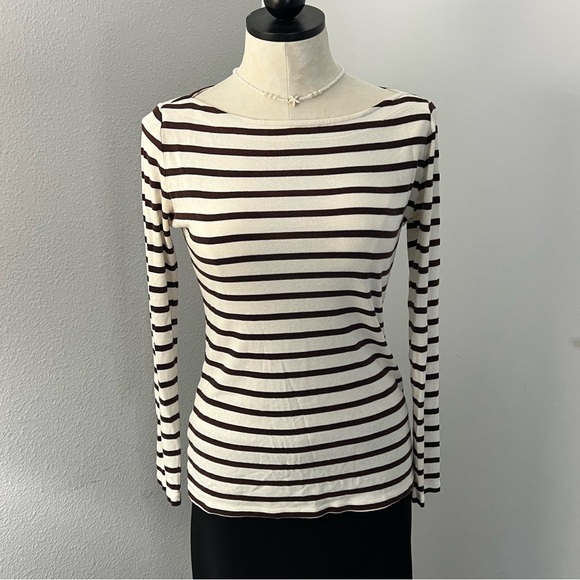 GAP Tops - Gap Y2K 2011 Mocha Brown & Cream Striped Long Sleeve Shirt - Size S